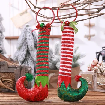 

New Christmas Decorations for Home Elf Feet Hanging Hoops Bells Xmas Tree Elf Boots Ornament Navidad New Year Noel Door Knockers