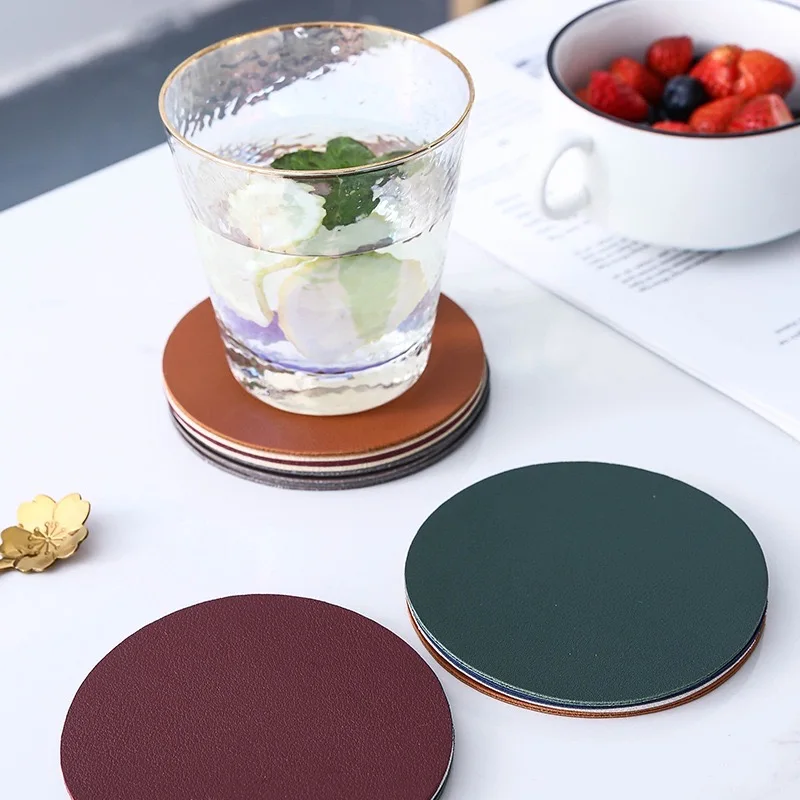 

PU Leather Coaster Cup Mat Double Color Coaster Set Table Placemat Coffee Tea Pad Hot Drink Holder Home Decoration