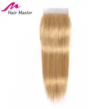 Волосы Мастер Кружева Закрытие блонд бразильские прямые волосы закрытие Remy закрытие 8-22 дюймов средняя часть человеческих волос Кружева Закрытие