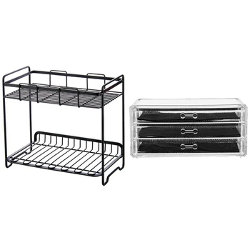 

Wrought Iron Storage Rack Multi-Storey Sundries Storage Shelf & Acrylic Drawer Type Storage Box Three Layer