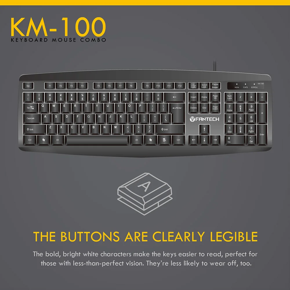 Fantech USB Проводная клавиатура и мышь KM100 104 английская клавиатура 3 кнопки эргономичная мышь для офисного работника дома