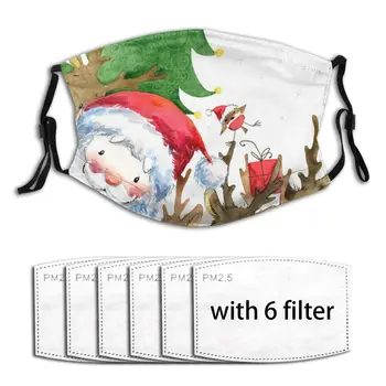 

Santa Clause And Reindeer Watercolor Face Mouth Mask Cover Anti Dustproof Washable Reusable Adult Mouth Masks Mascarilla
