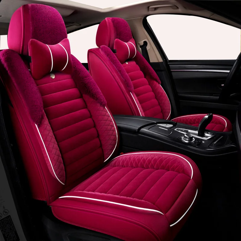 Универсальная шерстяная подушка для автомобильного сиденья, зимний теплый чехол для автокресла для mitsubishi pajero 4 2 sport outlander xl asx, аксессуары lancer - Название цвета: Red Comfortable