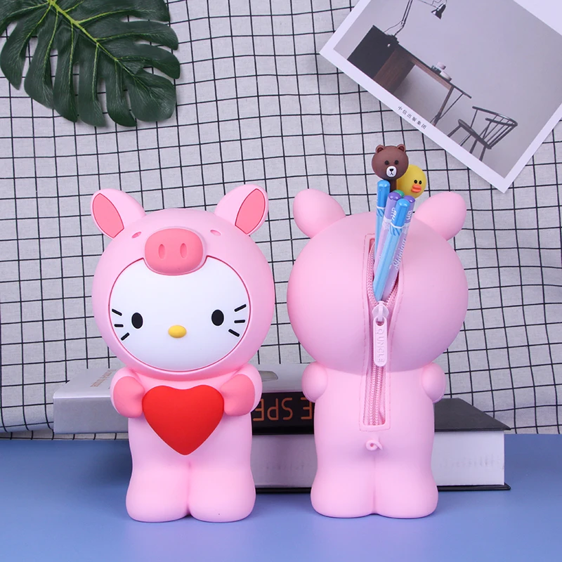 pig kt Kawaii Мультяшные женские кошельки с отделением для карт, студенческие канцелярские принадлежности, Детская коробка для ручек и карандашей, силиконовая сумка для макияжа, карманный мини-кошелек Carteira - Цвет: pig kt