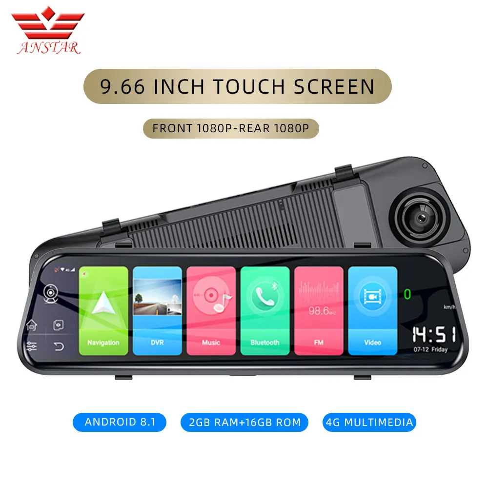 

Anstar New Andriod DVR 4G Dash Cam 1080P Car Camera 9.66" Touch Screen Rearview Mirror ADAS GPS Wifi Car DVR Android Mirror
