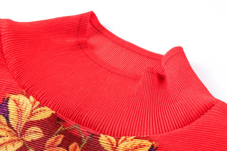 Горячая Распродажа Miyake винтажное Плиссированное свободное женское платье с высоким воротником и рукавом три четверти