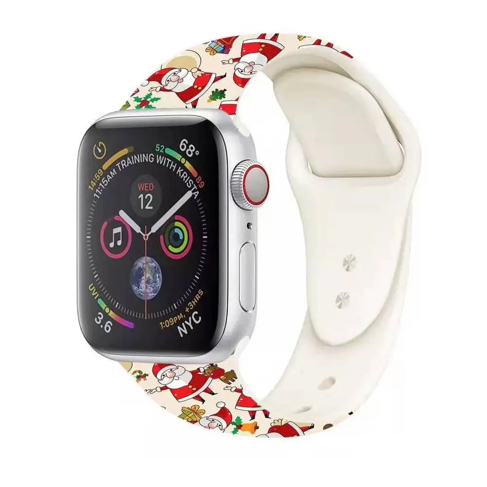 Ремешок для Apple Watch 5 4 3 2 1 Рождественский подарок из силикона с цветочным принтом для IWatch 42 мм 44 мм 40 мм 38 мм