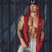 Мужской жилет с капюшоном без рукавов для занятий фитнесом и тренировок, эластичное повседневное пальто