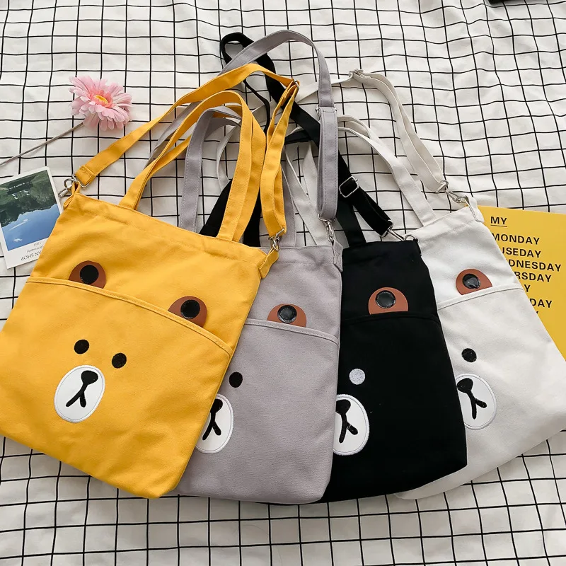 

Simple Versatile Crossbody Bag Women's Fashion Casual Handbag 2019 New Style Cartoon Cute Little Bear Canvas Bag