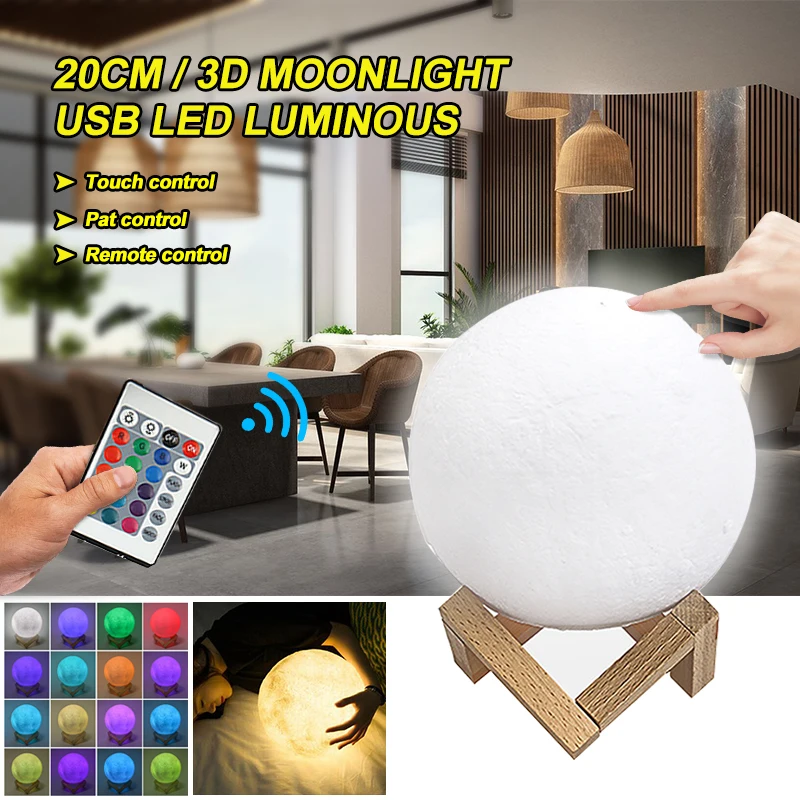 

Touch Sensor 3D Moon Night Light with Stand Star Galaxy Lamp Lunar Night Light Remote Control 2/3/7/16 Colors for Kids Xmas Gift