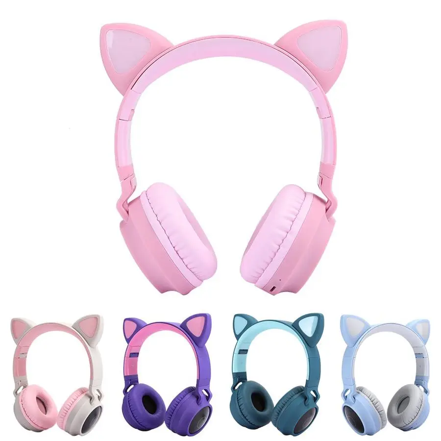 Cat Ear Bluetooth 5 0 Headphones LED Noise Cancelling Young People Kids Cute Headset Support Memory Card auriculares