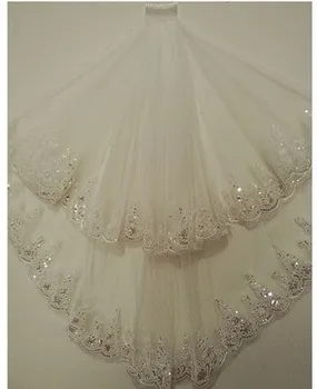 

Elegant Wedding Accessories 2 Layer Wedding Veil Ivory Simple Short Bridal Veil With Comb Lace Tulle Wedding Veil With Sequins