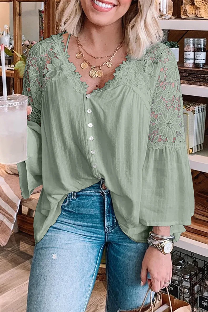 AYUALIN Hollow Out White Lace Blouses Shirt For Women Top