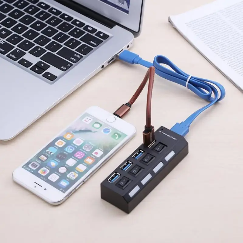 Универсальный 4 Порты и разъёмы USB концентратор удобный многофункциональный USB2.0 сплиттер с индивидуальный переключатель