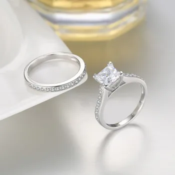 

Hutang Bridal Set 100% Genuine 925 Sterling Silver Engrament Wedding Finger Rings Cubic Zirconia for Women Jewelry