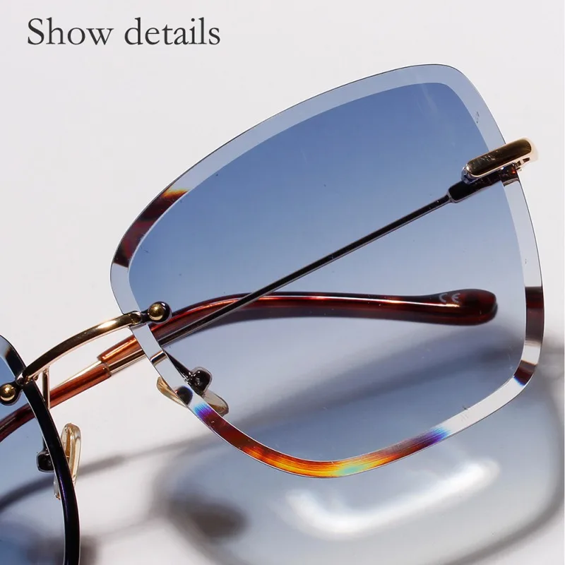Lunette De Soleil, ретро очки с прозрачными прогрессивными цветными линзами, солнцезащитные очки без рамки, цветные Квадратные Солнцезащитные очки с кристаллами