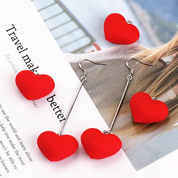 

New style 10pcs/lot Red Printing Cartoon Hearts Shape Rubber Hearts Fashion Charms Diy Jewelry Earring/Necklace Pendants