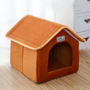 

Pet Cage Breathable Removable Washable&Foldable Bed with Mat Soft Winter Leopard Dog Puppy Sofa Cushion House Kennel Nest