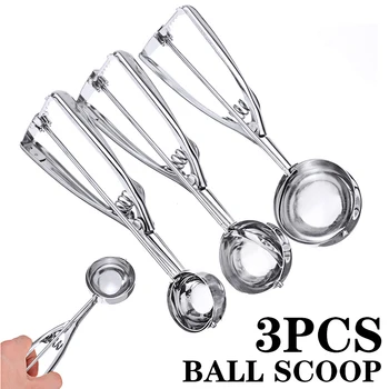 

3Pcs/set Stainless Steel Ice Cream Ball Scoop Spoon mashed potatoes Scoops Reusable Food Fruits Digging spoon 4/5/6cm