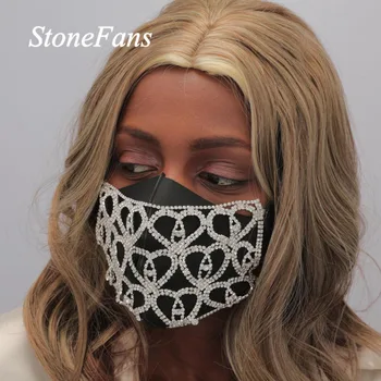 

Stonefans Fashion Heart Rhinestone Mask Jewelry Veil for Women Statment Bling Crystal Decoration Mask Elastic Cord Prom Party