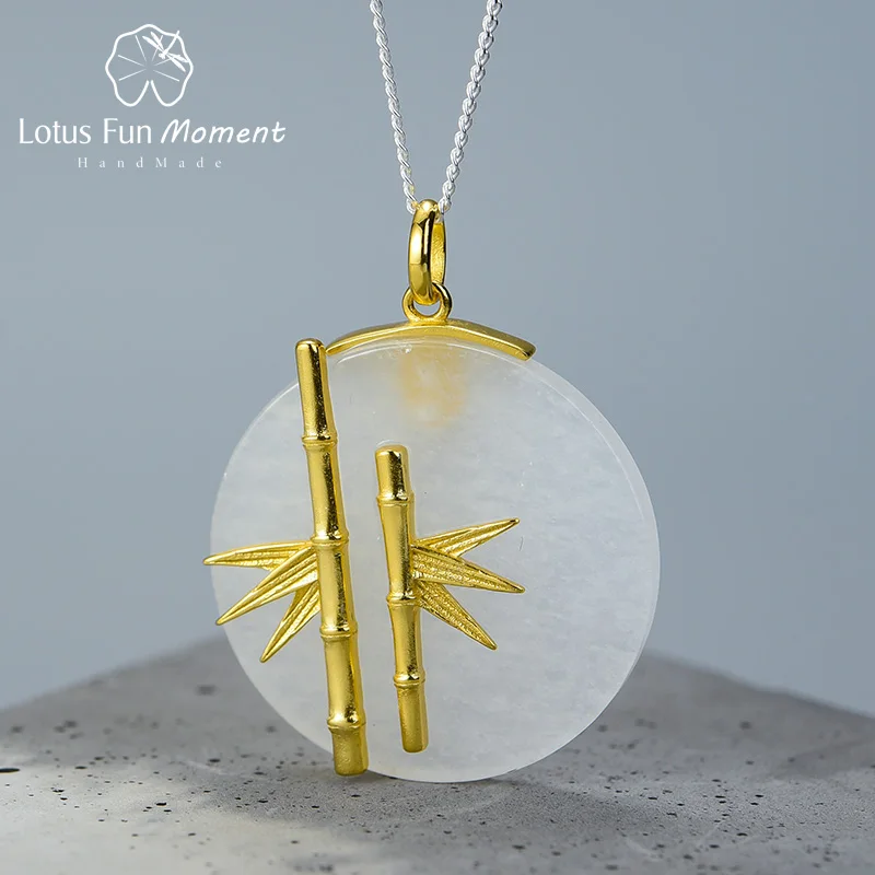 Lotus Fun Moment Настоящее серебро 925 проба Натуральный ручной работы дизайнерские ювелирные изделия Уникальный свежий бамбуковый кулон без ожерелья - Окраска металла: style 1 - Jade