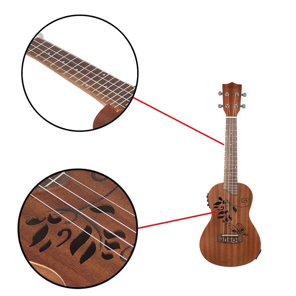 2" Sapele деревянная Гавайская гитара Ukelele Uke комплект с ЖК эквалайзером включая сумку для переноски Капо струны палец maraca ткань для чистки