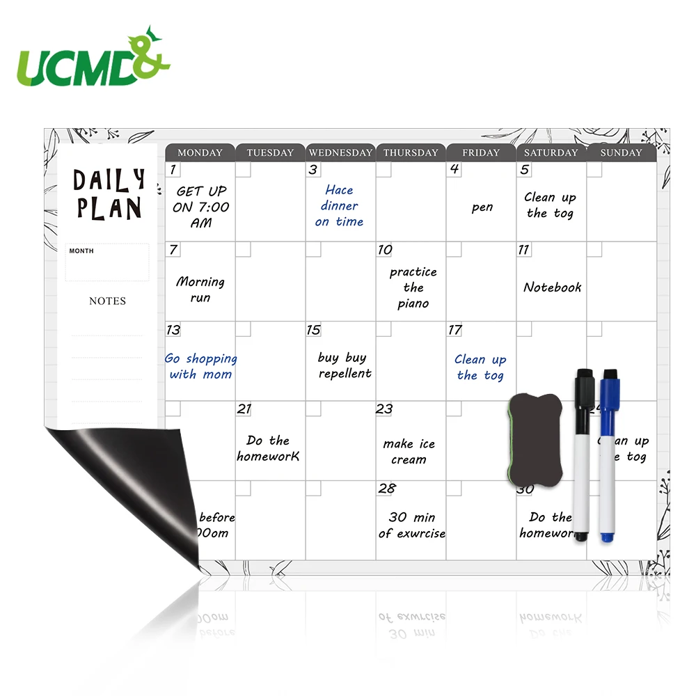 

Magnetic kids Calendar Daily Learning Schedule Responsibility chart Monthly Planner Dry Wipe Kids Writing Drawing Message Board