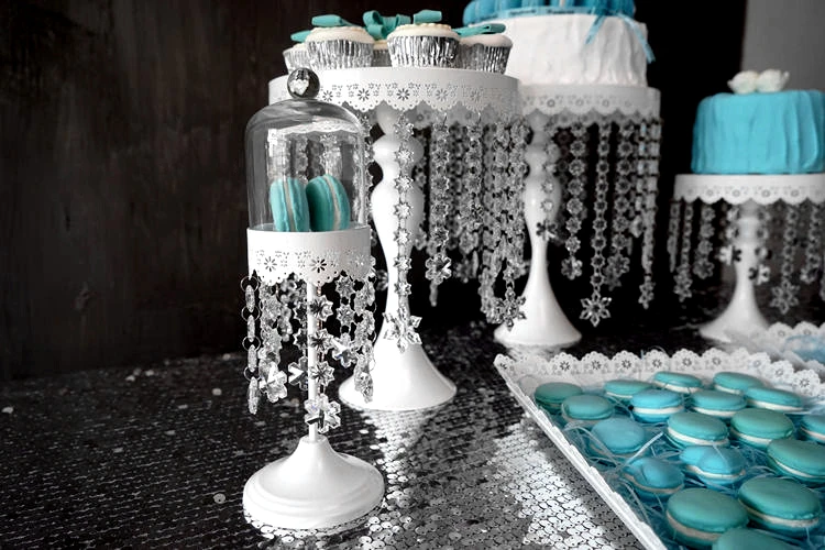 JAROWN Crystal Pendant Iron Cake Stand Wedding Props Acrylic Decoration European Cake Plate Home Birthday Party Candy Dish Tray (8)_副本