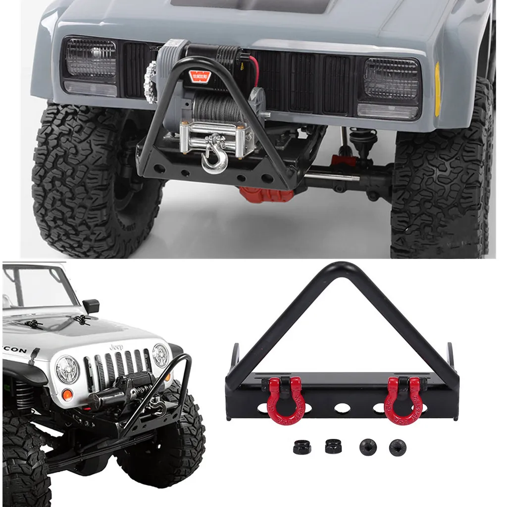 RC Front Bumper with Light for RC Axial SCX10 Jeep RC Rock Crawler, Black Metal,1/10 RC Crawler Car Parts (Black)