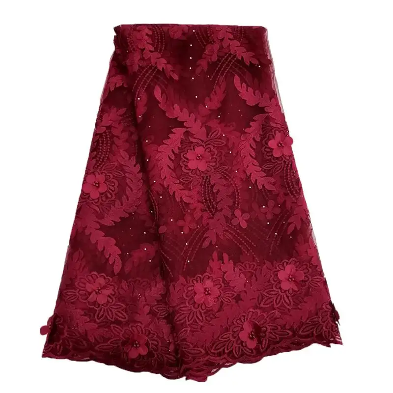 

Guipure 3D Lace Fabric Latest French Mesh Laces Nigerian Net Lace With Beads Stones For Party Wedding Dresses Fabrics