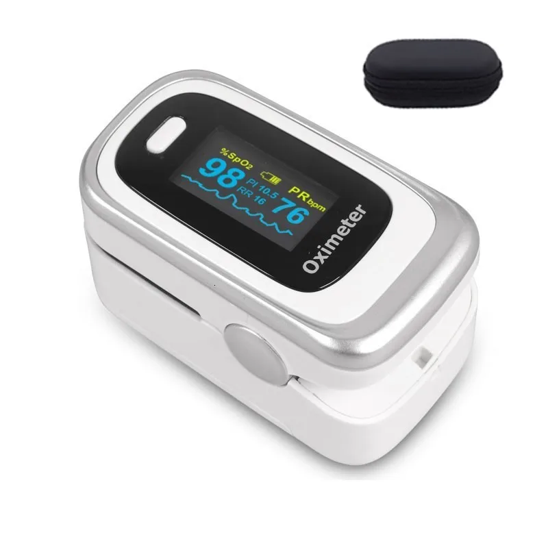 white silver case Медицинский пальцевой Oled Пульсоксиметр RR кислород крови с дыхательной скоростью Oximetro De Dedo portatil& чехол оксиметр Pulsioximetro - Цвет: white silver case