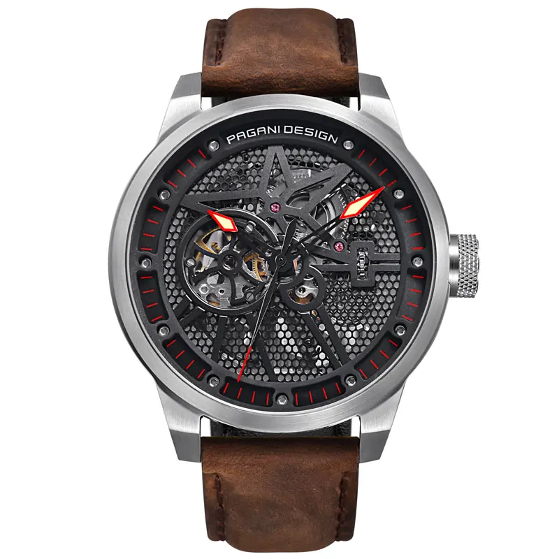Роскошный бренд Pagani 52 мм Tourbillon автоматические часы мужские наручные часы Мужские механические кожаные Наручные часы Relogio Masculin - Цвет: White