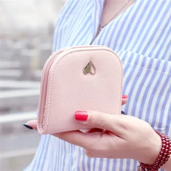 

New Women's Small Wallet Love ultra-thin Small Half Circle Mini Short Clutch Bag Portable Double Folding PU Coin Purses Holders