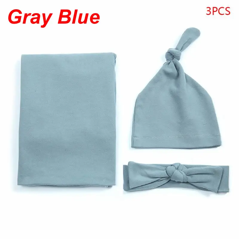 Gray Blue 3 шт./компл. Детские Полотенца Одеяло повязка на голову комплект одежды из хлопка детское одеяло шляпа оголовье, набор для новорожденных Пеленальное Одеяло Полотенца повязка на голову - Цвет: Gray Blue