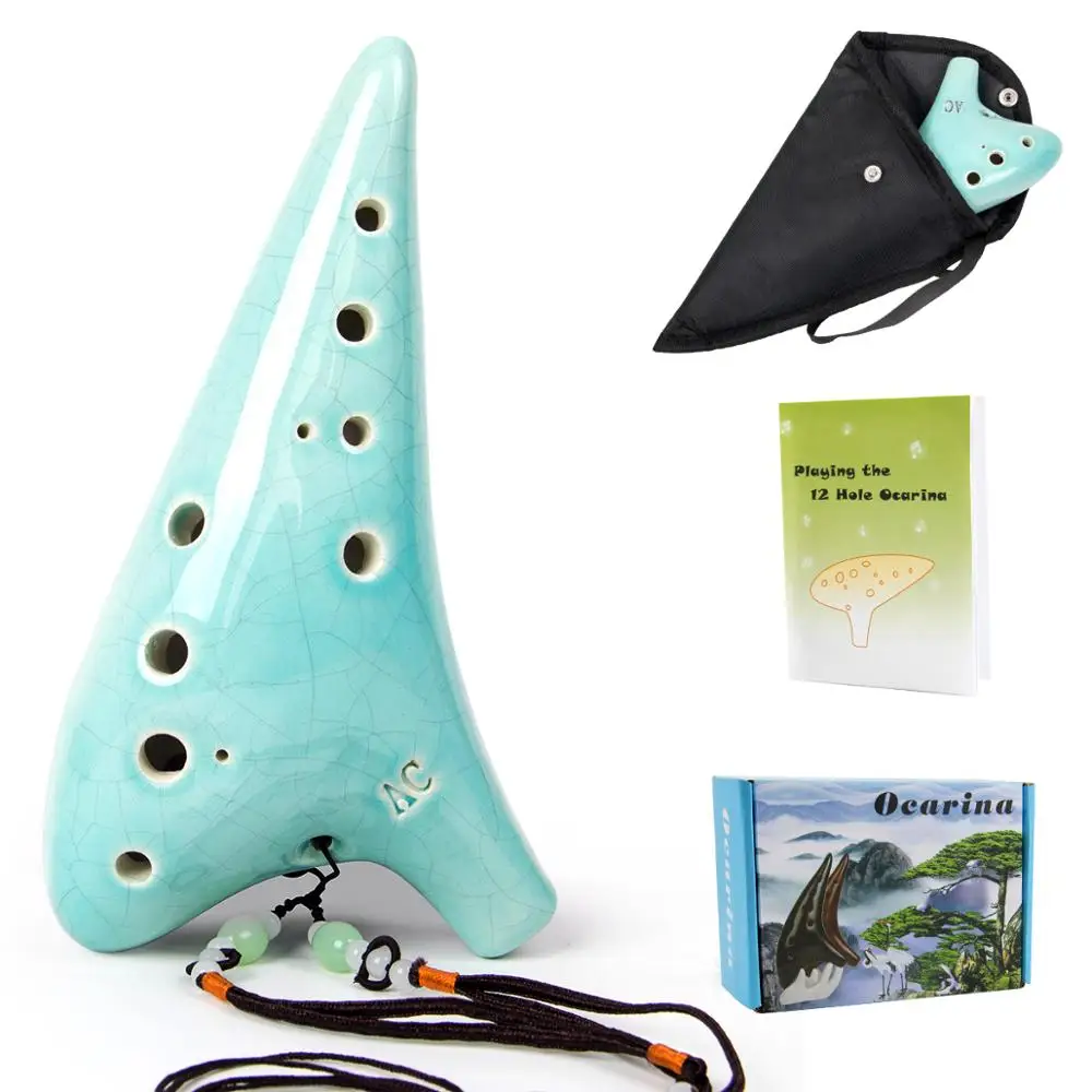 Ceramic Ocarina 12 Tones Alto C with Song Book Neck String Neck Cord