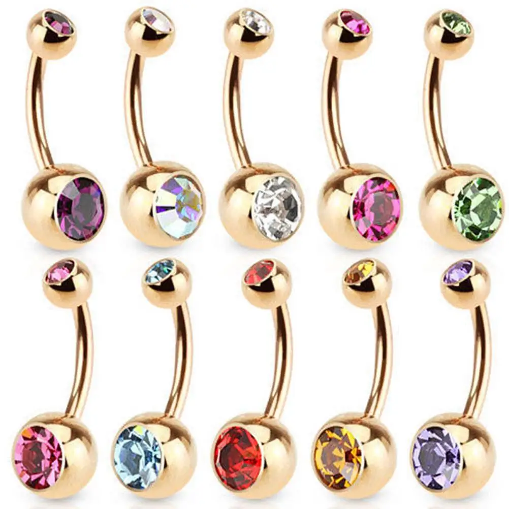 1Pc Rhinestone Barbell Navel Belly Button Bar Ring Body Piercing Unisex Curved Punk Earrings Piercings Black Titanium | Украшения и