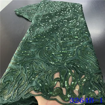 

Hot Sales Green African Lace Fabric With Sequins High Quality For Women Party Nigerian Occasional Sewing Wear Material GD3264B-1