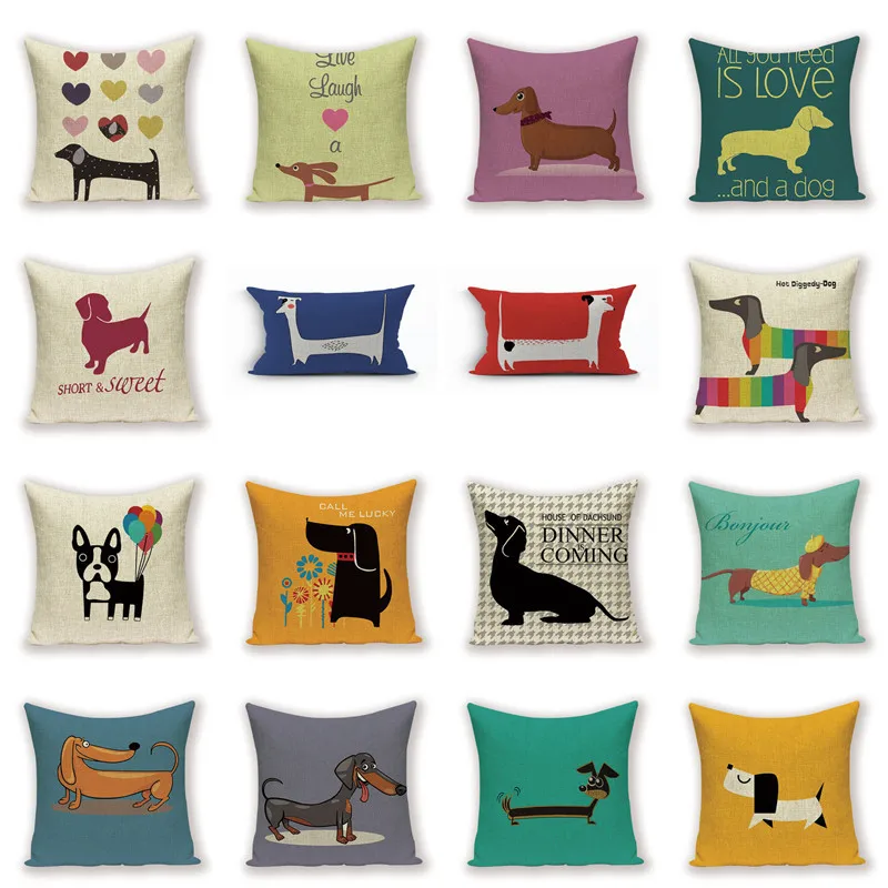 

Microfine Pilloecase Linen / Cotton Home Decor Cushion Cover Dachshund Cute Cartoon Pillow Cover Square 45*45cm