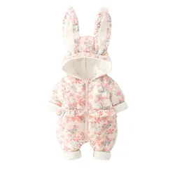 Cute Rabbit Ears Baby Winter Clothes Outing Clothes Thick Hooded Baby Girl Outing Clothes Romper