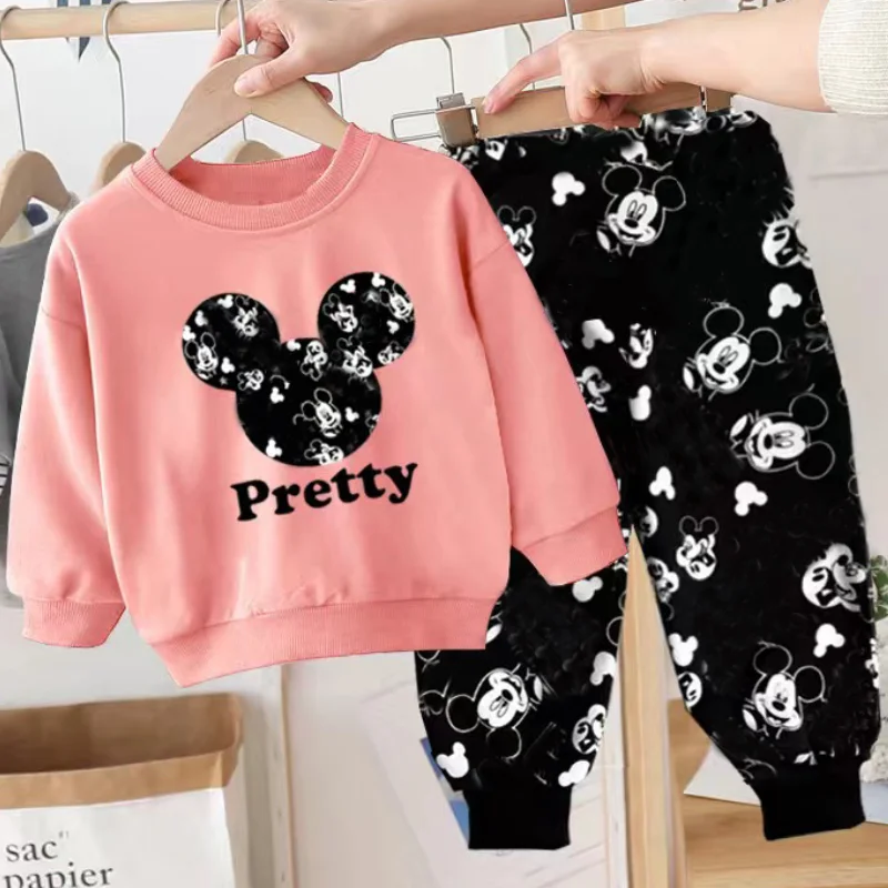 Baby Boys Girl Outfits Cartoon Tracksuit Cotton Tops+Pants Child Mickey Clothing 