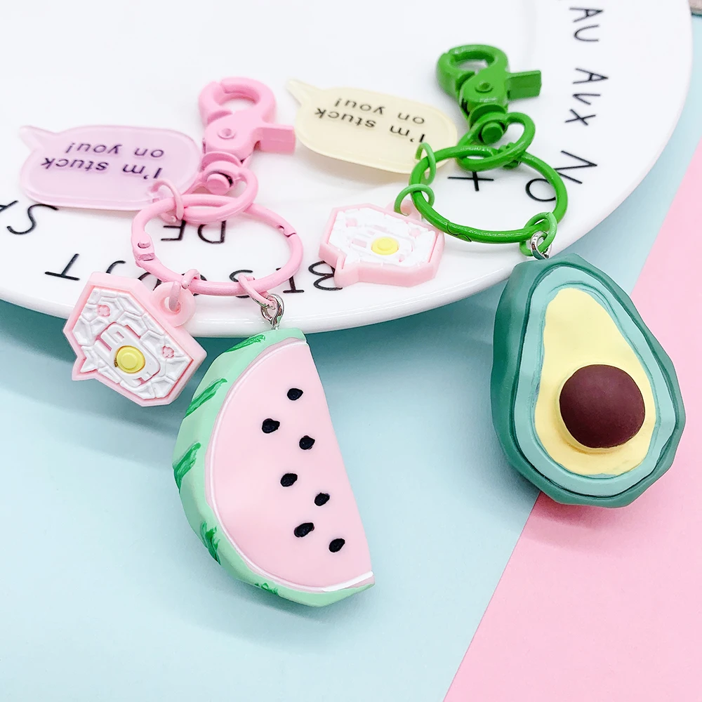 

Korean Watermelon Avocado Cartoon Key Chain Personalized Custom Car Key Ring Small gift Creative Birthday Gifts Bt21 Key Ring