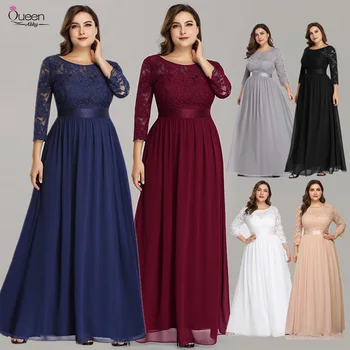 

A-line Floor-length Lace Plus Size Evening Party Dresses 2020 Long Sleeve Tulle Winter Formal Dress Women Elegant Dress