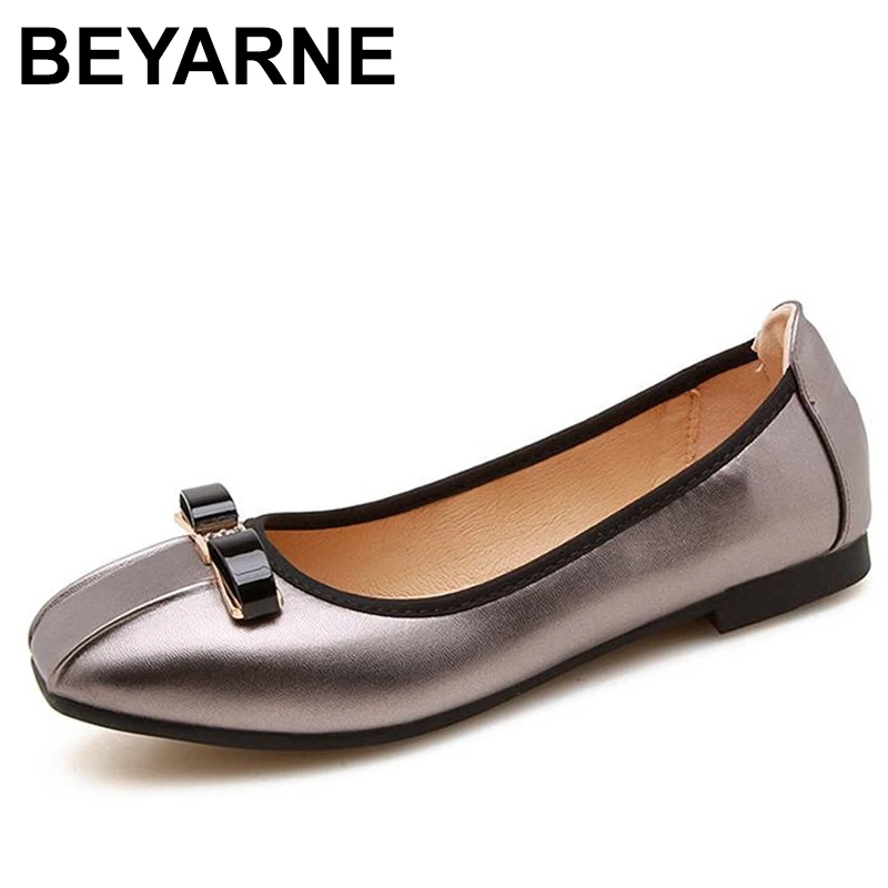 

BEYARNE 2019 New Women Bowknot Ballet Flats Shoe Comfortable Soft Slip on Square Toe Driving Folding ShoeE921