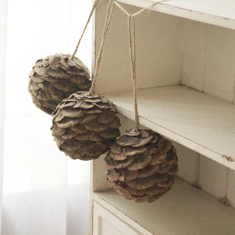 Rustic Christmas Tree Ornaments Navidad Pine Cones Hand Made Balls Pendant Wedding Xmas Tree Decorations Home Decor Accessories