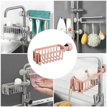 

1pcs Adjustable Snap Sink Soap Sponge Holder Towel Racks Storage Drain Rack Kitchen Hanging Drain Rack Holder Shelf Bathroom