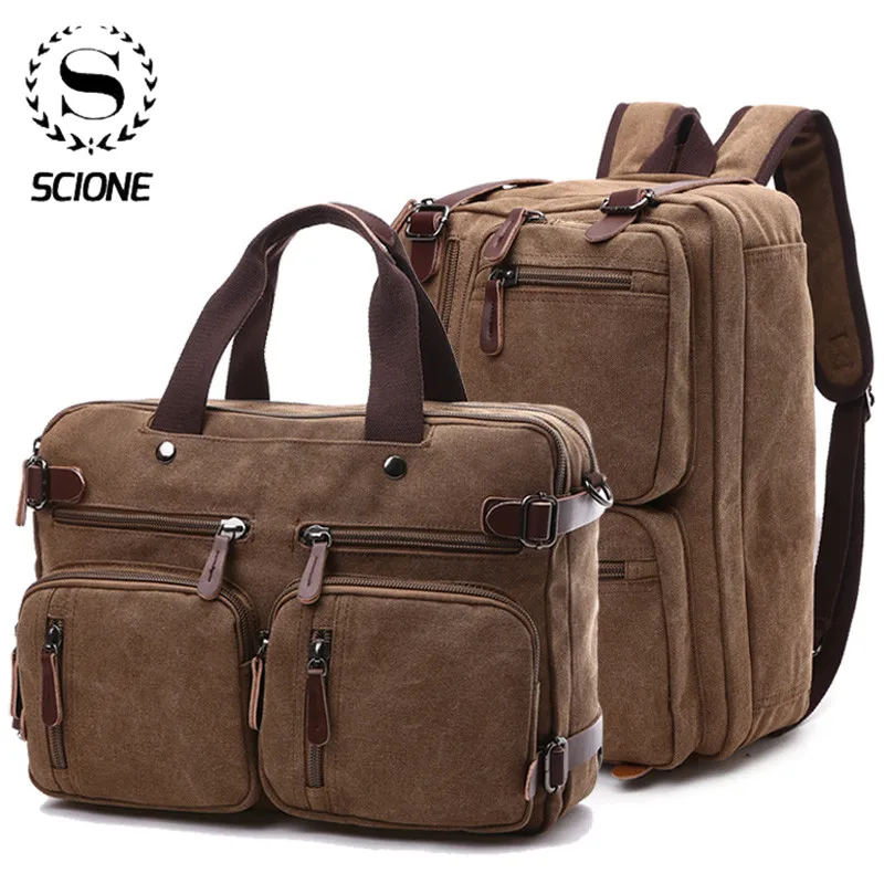 Scione Men Canvas Briefcase Travel Bags Suitcase Classic Messenger Shoulder Bag Tote Handbag Big Casual Business Laptop Pocket