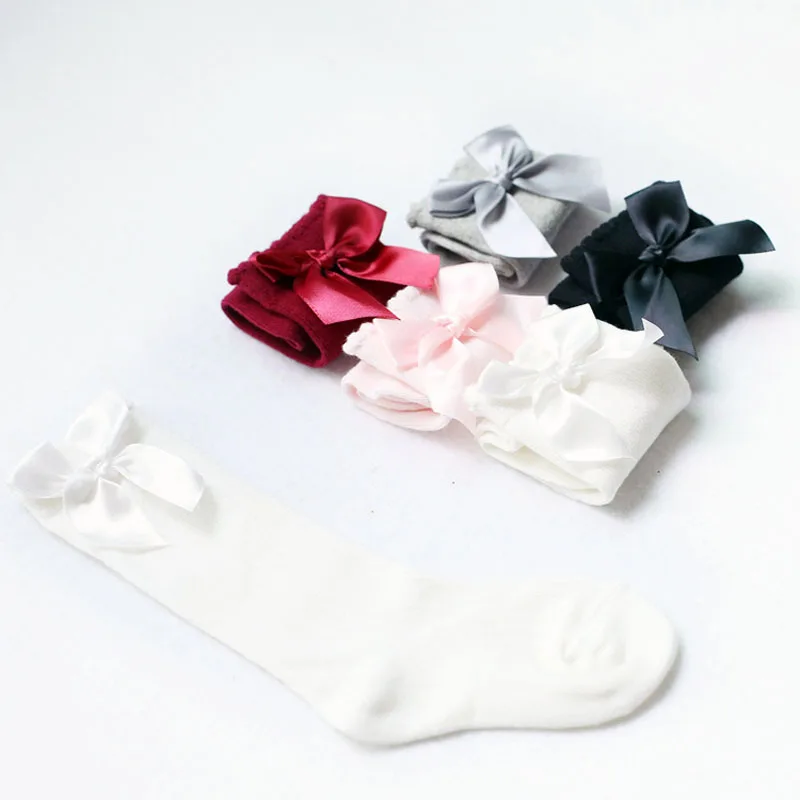 Носки для маленьких девочек милые Гольфы с бантиками для малышей длинные гетры для детей