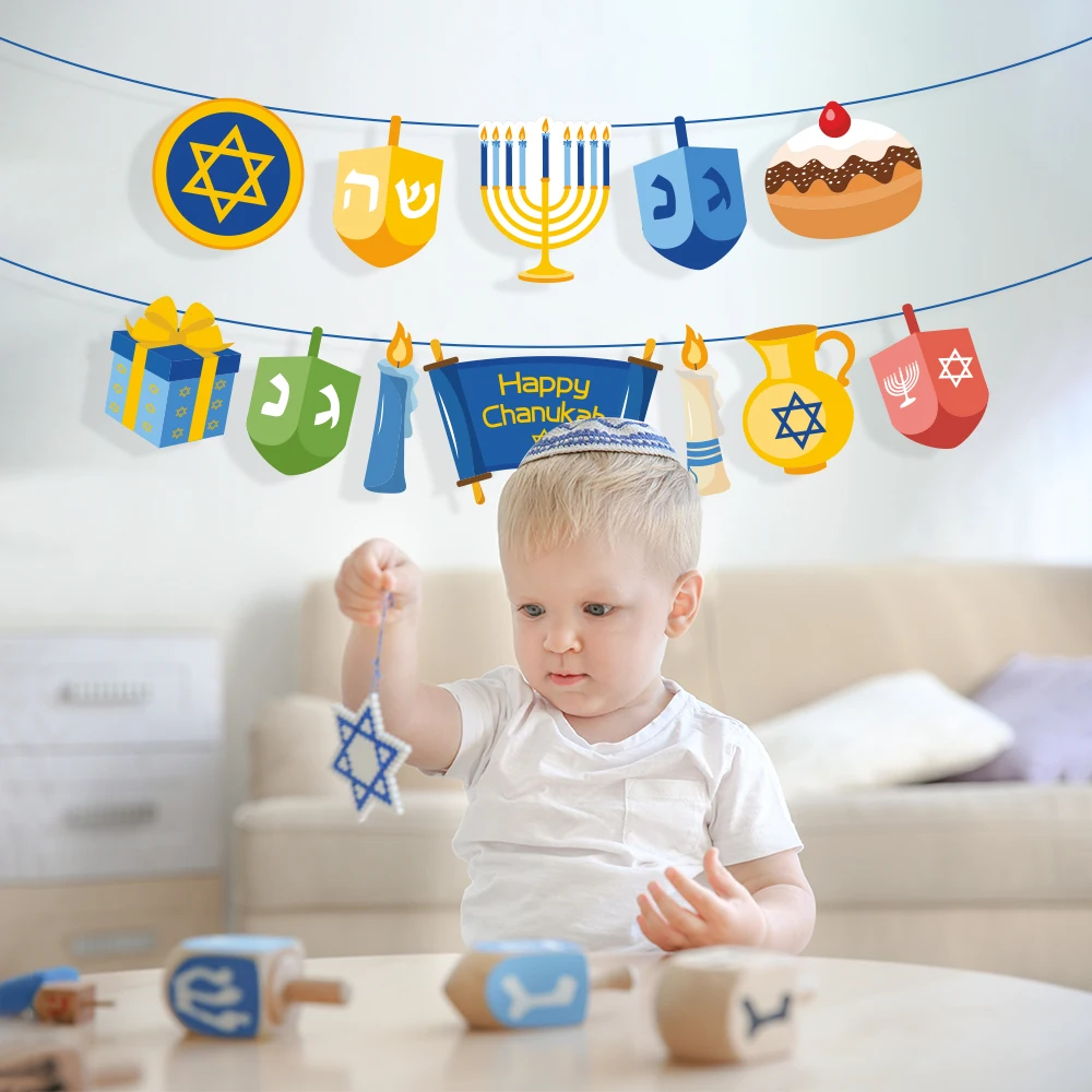 Happy Hanukkah Party Decorations Wall Hanging Bunting Banners Chanukah Party Favors Hanukkah Party Supplies