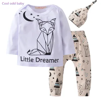 

3Pcs Newborn Baby boy Clothes Set Cartoon Little dreamer Long Sleeve T-shirt+Casual Pants+Hat Infant Toddler Clothing Outfit