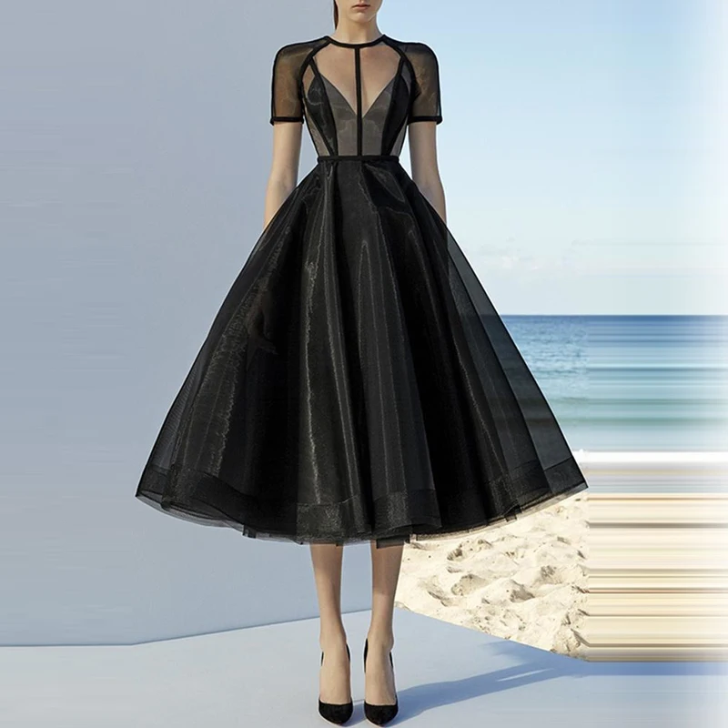 

BGW 2020 Round Neck Organza Short Evening Dresses Zipper Back Three Colors Vestiti Eleganti Donna Cerimonia Sera
